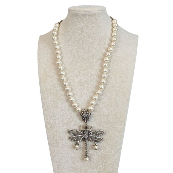 Heidi Daus Pearl Rhinestone Dragonfly Pendant Necklace - Picture 2 of 15
